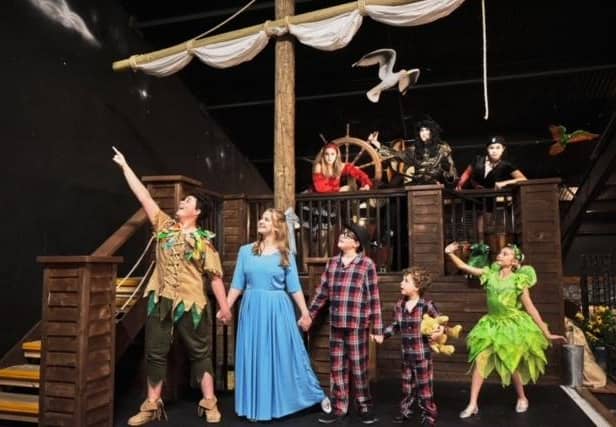 Stars of the June D Gill School of Theatre Dance production of Peter Pan aboard the pirate ship at Gulliver's Valley Theme Park Resort in Rotherham. The family show is at Sheffield City Hall in July 2022