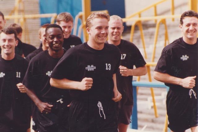 All smiles as Kevin Davies leads the way, 1995.