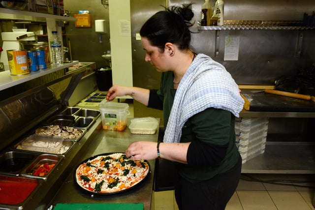 Working hard at Italia Uno kitchen - a vegan restaurant in Sheffield in 2018