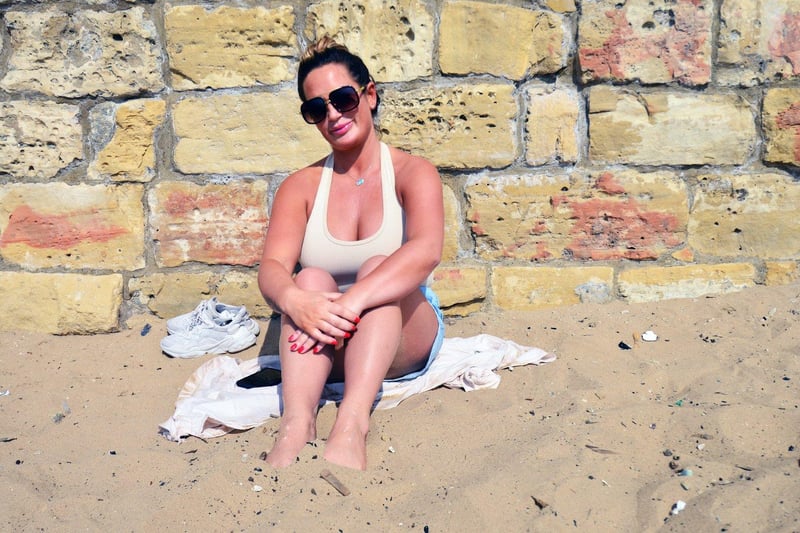 Joanne Brackstone, 37, sunbathing at the Fish Sands,  Headland, Hartlepool.