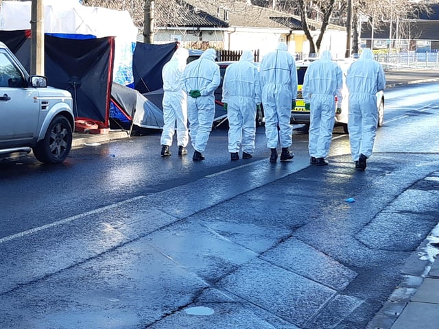 Police at the scene of the alleged murder on Wath Road Mexborough today. The alleged shooting  happened on January 11