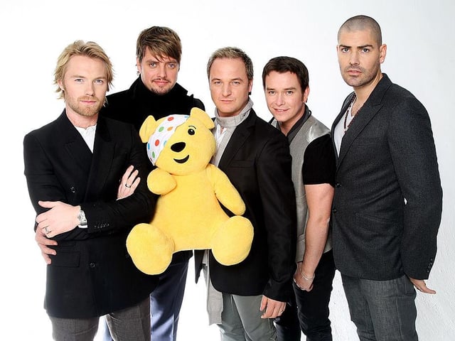 Boyzone are pictured with Pudsey in 2007, marking the band’s reunion and their performance on BBC Children in Need’s Appeal Night (Photo: Getty Images)