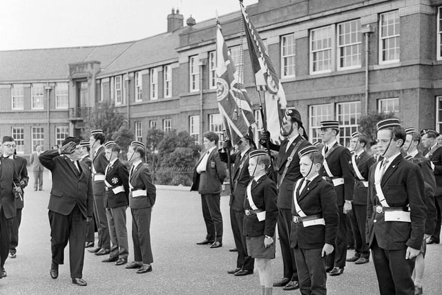 The 65th Coy Boys Brigade Inspection at Granton Primary School by Mr P R Sharp in 1964.