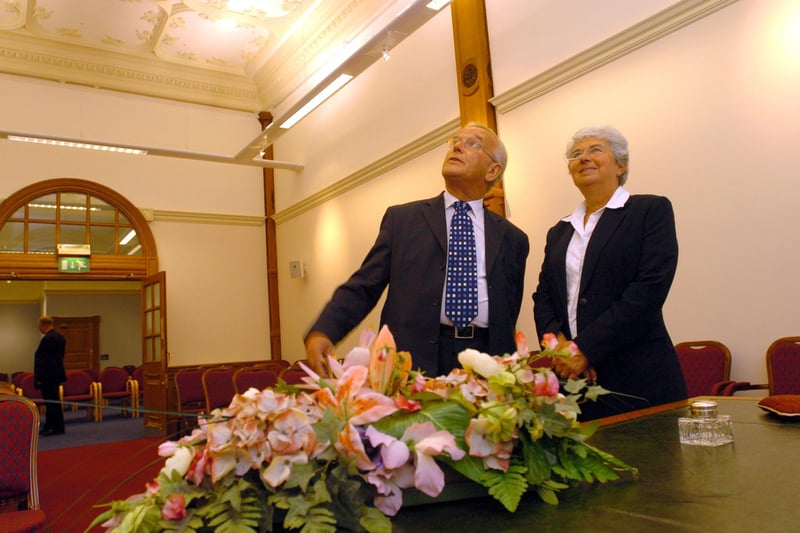 Chief Superintendent Registrar Michael Rigby, pictured in the new Register Office at Sheffield Town Hall with Coun Jan Wilson on  August 4, 2004