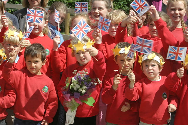 Edale royal visit, children from Edale Primary welcome the Prince