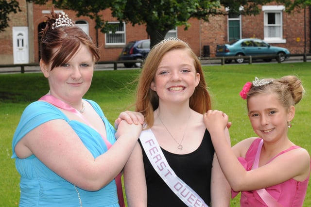 Greatham Feast Queen Tia Willgress pictured with attendants Rebecca McKie and Olivia Kidson (right).