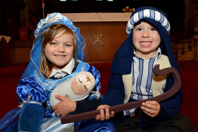 Mary (Darcie Din) and Joseph (Paul Bird Walton) in the Lynnfield Primary nativity play in 2015.