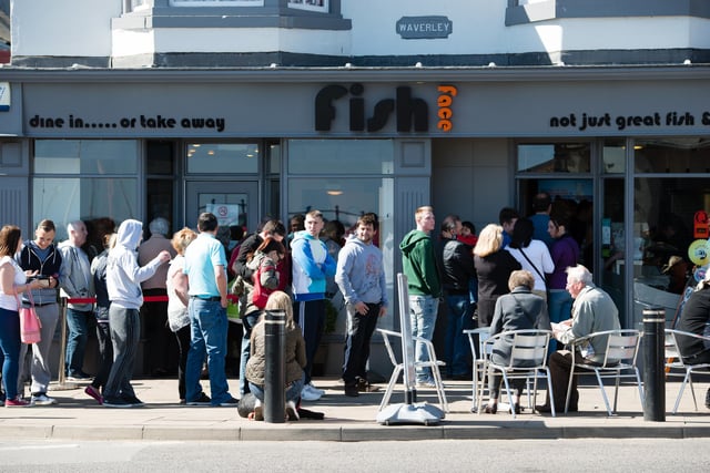 Bank Holiday revellers queued for their traditional Good Friday lunch of fish at Fish Face's takeaway in 2014.