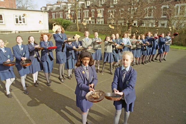 Sunderland Church High School students took part in a sponsored pancake toss in 1992. Were you one of the students who fundraised?