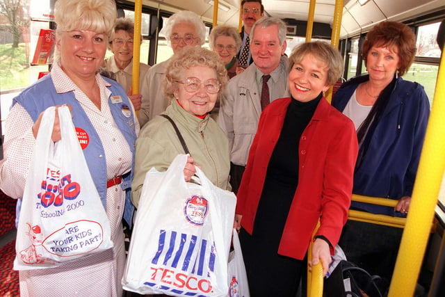 In 1999 Doncaster Central MP Rosie Winterton, Councillor Tony Corden and First Mainline's John Swann joined shoppers aboard the new bus service which stops at the Tesco store in Edenthorpe. Penioner Edith Broadley was pictured receiving a helping hand from Tesco's Linda Ledger.