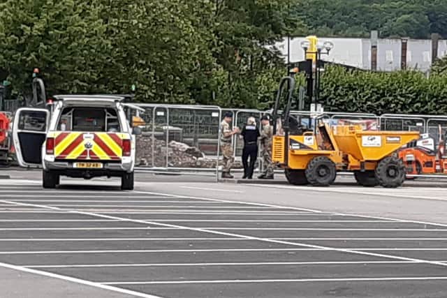 Picture shows army and police at the scene of the suspected bomb at Meadowhall Retail Park today. Picture: David Kessen, National World