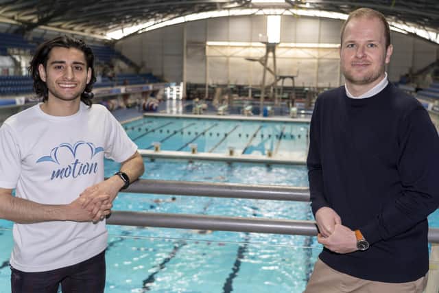 Zeezy Qureshi (CEO Motion Fitness) and Rob Womack (Manager at Sheffield City Trust) at Ponds Forge. Picture Scott Merrylees