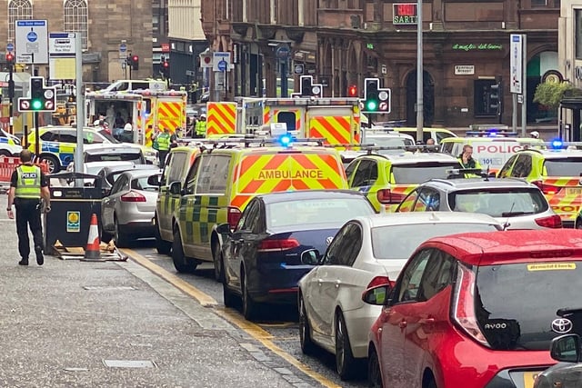 A heavy police presence has been spotted in West George Street, Glasgow, this afternoon