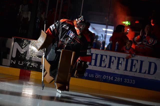 Sheffield Steelers' Barry Brust enters the ice. Picture: Dean Woolley