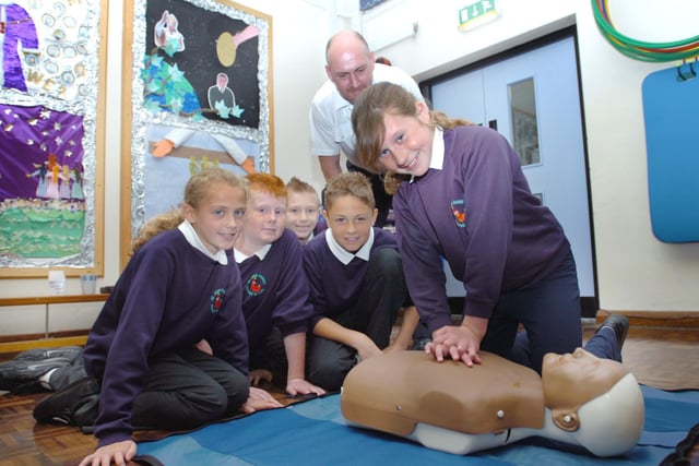 A visit by the fire brigade also included learning some lifesaving techniques 14 years ago. Does this bring back memories?