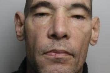 Pictured is Vincent O'Grady, aged 48, of Norwood Street, Rotherham who was sentenced at Sheffield Crown Court to 22 months of custody and a five-year restraining order after he pleaded guilty to affray following an incident at a neighbour's flat on Norwood Street, in Rotherham, where he produced a knife.