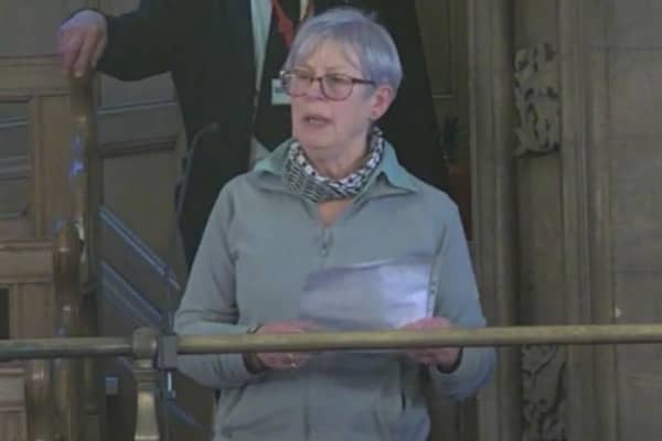 Dr Julie Pearn, chair of Sheffield Labour Friends of Palestine, speaking at a meeting of Sheffield City Council in February. Picture: Julia Armstrong, LDRS