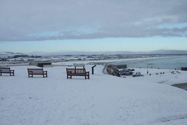 Snow on the West Sands, St Andrews, viewed from The Scores.
