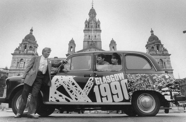 A taxi in George Square during the City of Culture year in 1990. 