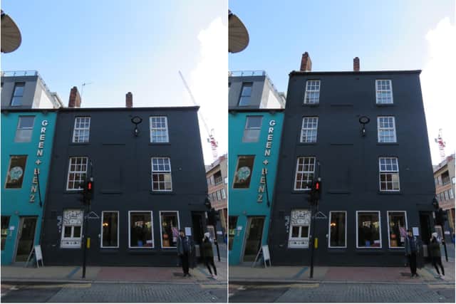 A property on Division Street as it is today (left) and how it would appear with two floors added (right)