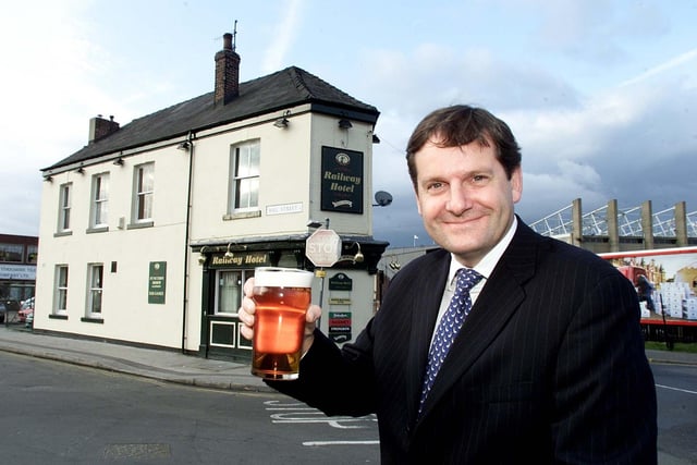Marketing company boss and Sheffield United fan Anthony Hinchliffe is pictured here in 2002 after expanding into the pub trade - to protect a slice of Blades heritage. Generations of United fans have gathered at the Railway Hotel on Bramall Lane for a pre or post-match pint.
