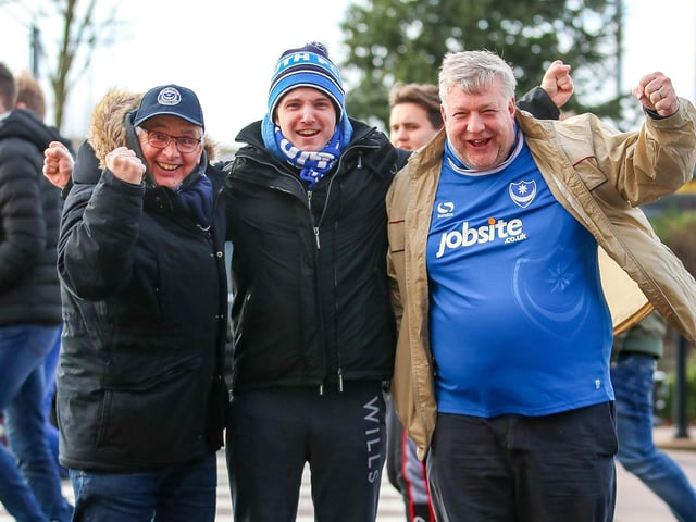 These three Pompey fans were among the 5,083 who made it to MK Dons on December 29.