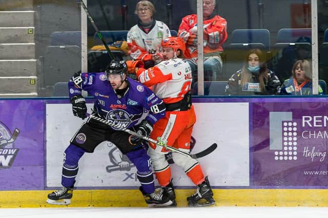 Sheffield Steelers' Marco Vallerand on the boards at Glasgow