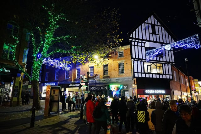 Crowds gathered throughout the day ahead of the light switch-on at 4.45pm