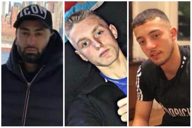 20-year-old Samsul Mohammed and Tinashe Kampira, also aged 20, are due to be sentenced for the murder of Khuram Javed (left) during a Sheffield Crown Court hearing scheduled to take place on October 4, 2022; while Amrit Jhagra, aged 19, of Cedar Road, at Balby, Doncaster is to be sentenced for the murders of Ryan Theobald (middle) and Janis Kozlovskis (right) during a Sheffield Crown Court hearing due to take place on October 6, 2022.