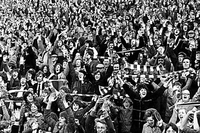 Wednesday fans pack onto the Kop for the game against Bolton Wanderers in 1974.