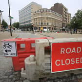 The closed road on Pinstone Street. Picture: Chris Etchells