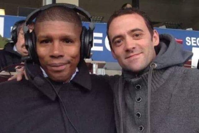 Steven Walker on Twitter writes: "Me and Carlton Palmer in the commentary box when Wednesday won 2 -1 at the Keepmoat in 2017."