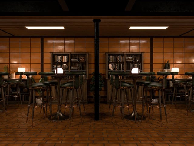 There is additional high table and bar stool seating in what looks like a platform inspired part of the pub.