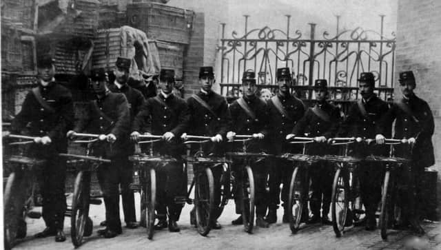 Portsmouth postmen in full dress uniform.
When postmen looked the part. Postmen ready for their rounds along with trusty bicycles another long gone postmans tradition.