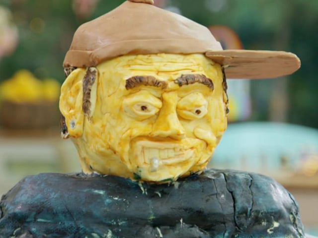 The cake replica of former Blink-182 singer Tom DeLonge was probably one of the most nightmarish cakes to look at, made by baker Dave (Photo: Channel 4/Getty)