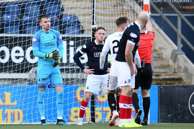 February 22. A tale of two penalties as Declan McManus scored one in the first half then conceded one - saved by Robbie Mutch - and was sent off in the second.