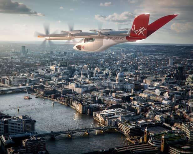 Impression of an electric plane over London.