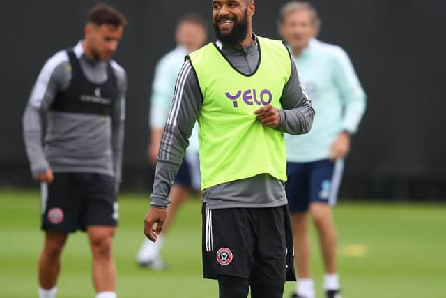 David McGoldrick during a training session with Sheffield United: Simon Bellis/Sportimage