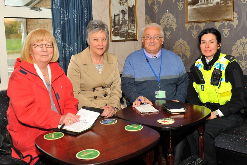 Hart Ward residents Jean Robinson (left) and Paul Beck were pictured chatting with PC Claire Elliott during a chat to Clavering resident Kath Lowther during their ward surgery in 2013.