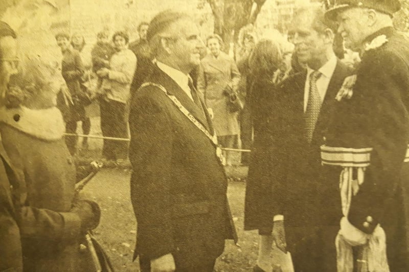 Prince Phillip in Kirkcaldy in 1976, where he was welcomed by Provost Robert King