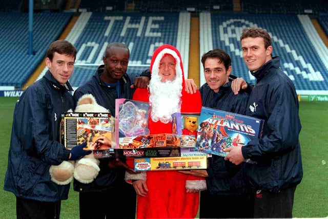 Wednesday stars Ian Nolan, O'Neil Donaldson , Steve Nicol - dressed as Santa - Guy Whittingham and Jon Newsome kick off a Christmas fundraising drive by three major Sheffield toy stores to swell the coffers of the Children's Hospital's Children's Appeal in the mid-90s.