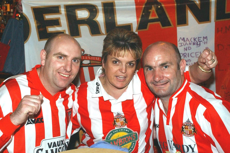 Mick and Angela Heslop and Steve Raye were pictured in the Sports Bar as they watched Sunderland against Crystal Palace in a play-off match. Does that give the year away?