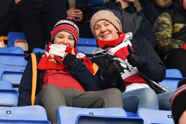 Two Rovers fans wrap up warm against the cold.