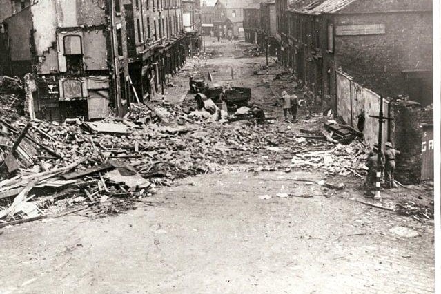 The scene looking down Devonshire Street towards where The Forum is now after the Sheffield Blitz