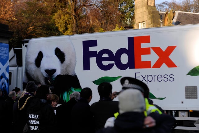 Tian Tian and Yang Guang were transported to Edinburgh Zoo in specially branded transportation