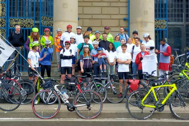 Healthcare professionals from Sheffield's Teaching Hospital Trust cycled to City Hall today to highlight the 'lack of safe infrastructure' for bikes in the city.