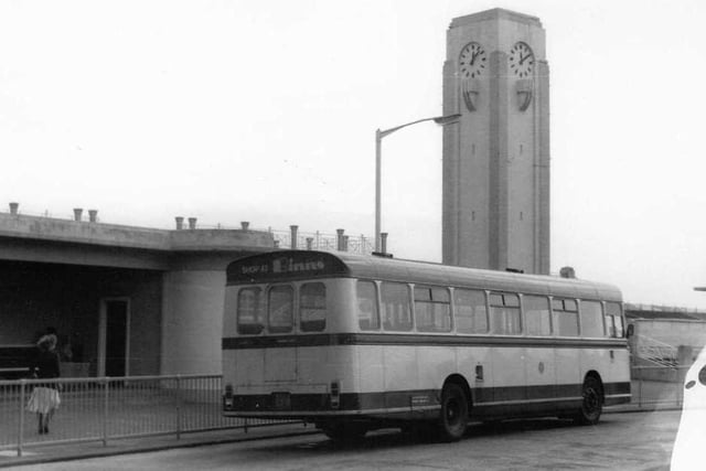 The Number 1 bus in front of the clock tower at Seaton Carew  in June 1980. Photo: Hartlepool Library Service.