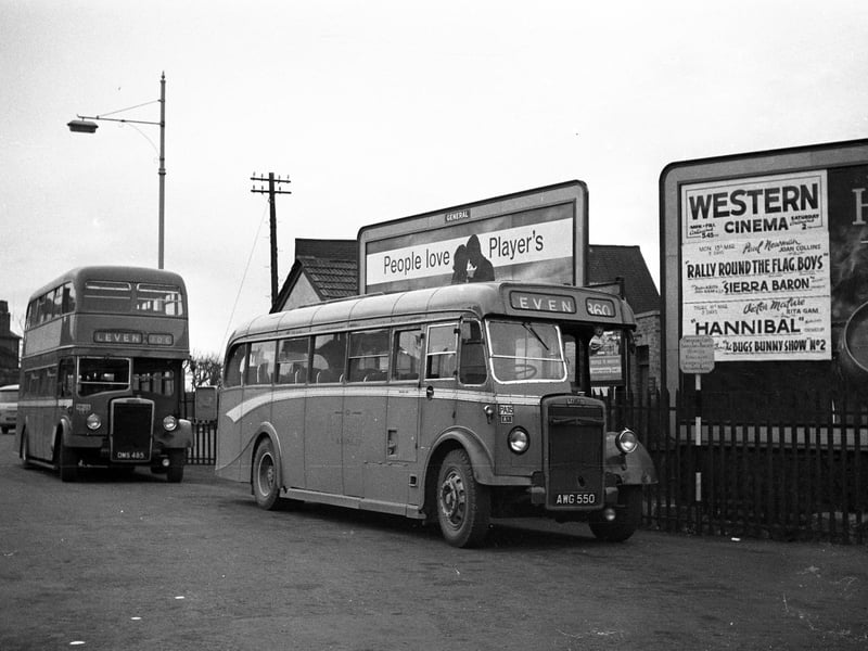 This is Nearest the camera is No PA15 (AWG 550), an Alexander-bodied Leyland PS1 new in May 1947. It is working route 360 between St Andrews and Leven, an irregular service taking just under an hour.