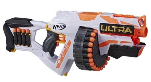 The Nerf Ultra One Blaster has an advanced design to deliver extreme accuracy and speed from a distance. Nerf Ultra darts are also included, which are the farthest flying Nerf darts ever. Retails from Hamleys for £50.