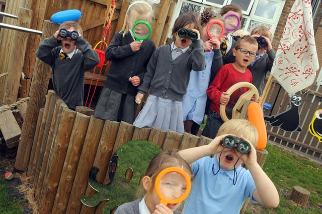 Pupils from Philip Neri school in Mansfield get onboard a pirate ship which is just one of the many play area`s and equipment donated by Kirkby firm TTS  in 2011